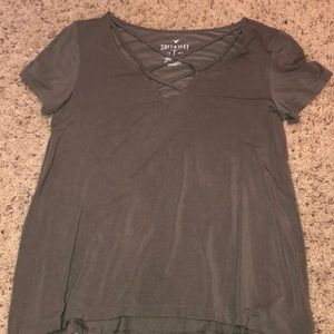 Olive color american eagle cross neck shirt.